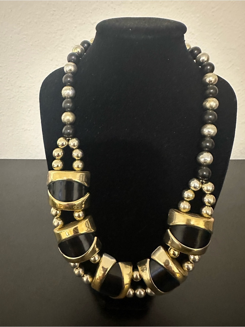 Gold and Black Statement Beaded Necklace